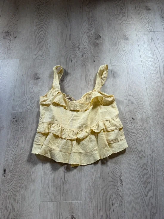 Zara Linen Lace Trim Ruffled Top In Light Yellow Sz. M - Picture 6 of 6